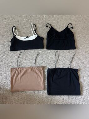 Edikted Women's Spaghetti Strap Tank Tops - Black and Tan Set